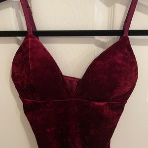 Burgundy velvet bodysuit